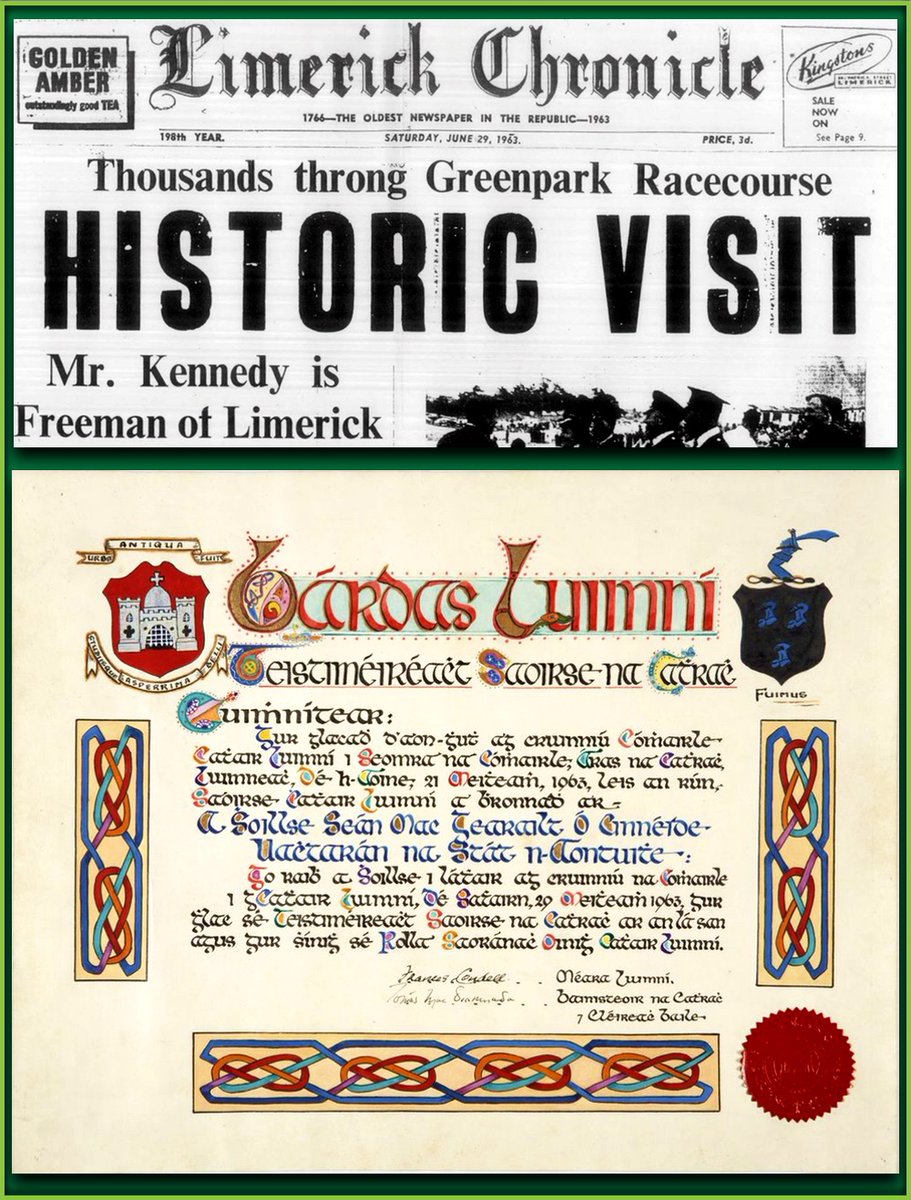 In celebration of Thanksgiving today we recall Limerick's longstanding links with the United States of America. In June 1963, President John F. Kennedy was presented with the Freedom of Limerick by Mayor Frances Condell at Greenpark Racecourse. #Limerick #Thanksgiving #JFK