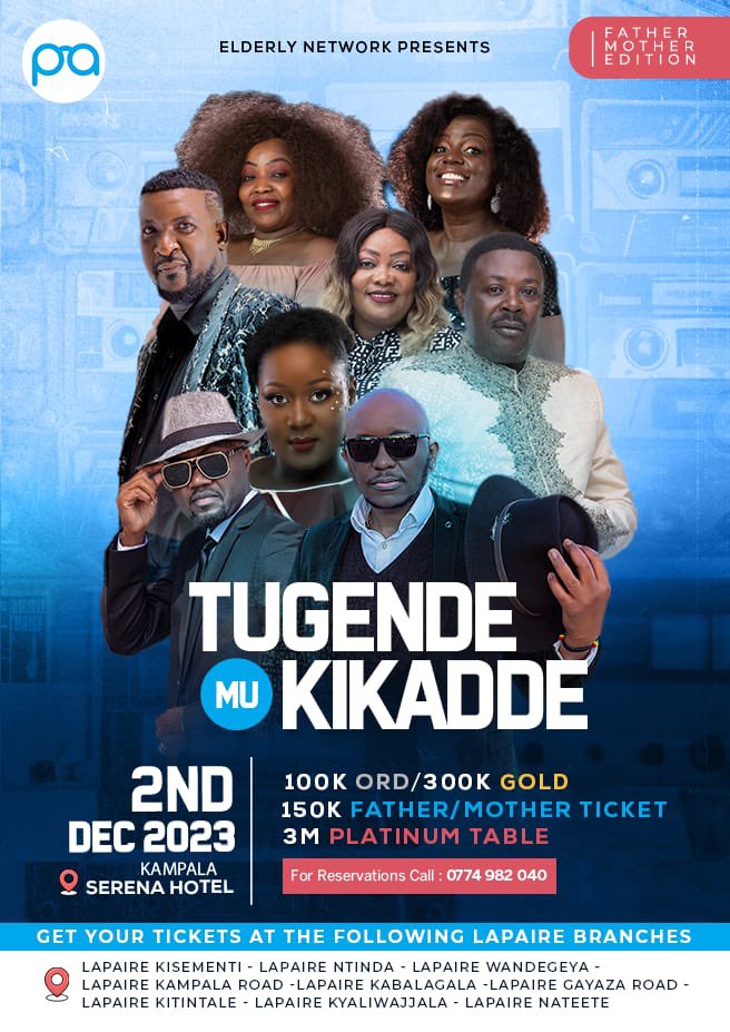 AllanSseky's tweet photo. #TugendeMuKikadde is back on 2nd December 💃💃

Enjoy the timeless music from Mariam Ndagire, Sophie Nantongo, Ngoni, Phoebe Nasolo, Qute Kaye, Queen Florence, Gerald Kiweewa &amp;  Janzi Band.

Buy yourself physical tickets from all our Lapaire shops in Kampala at 100K

#GetLapaired https://t.co/CdG8RpNwtq
