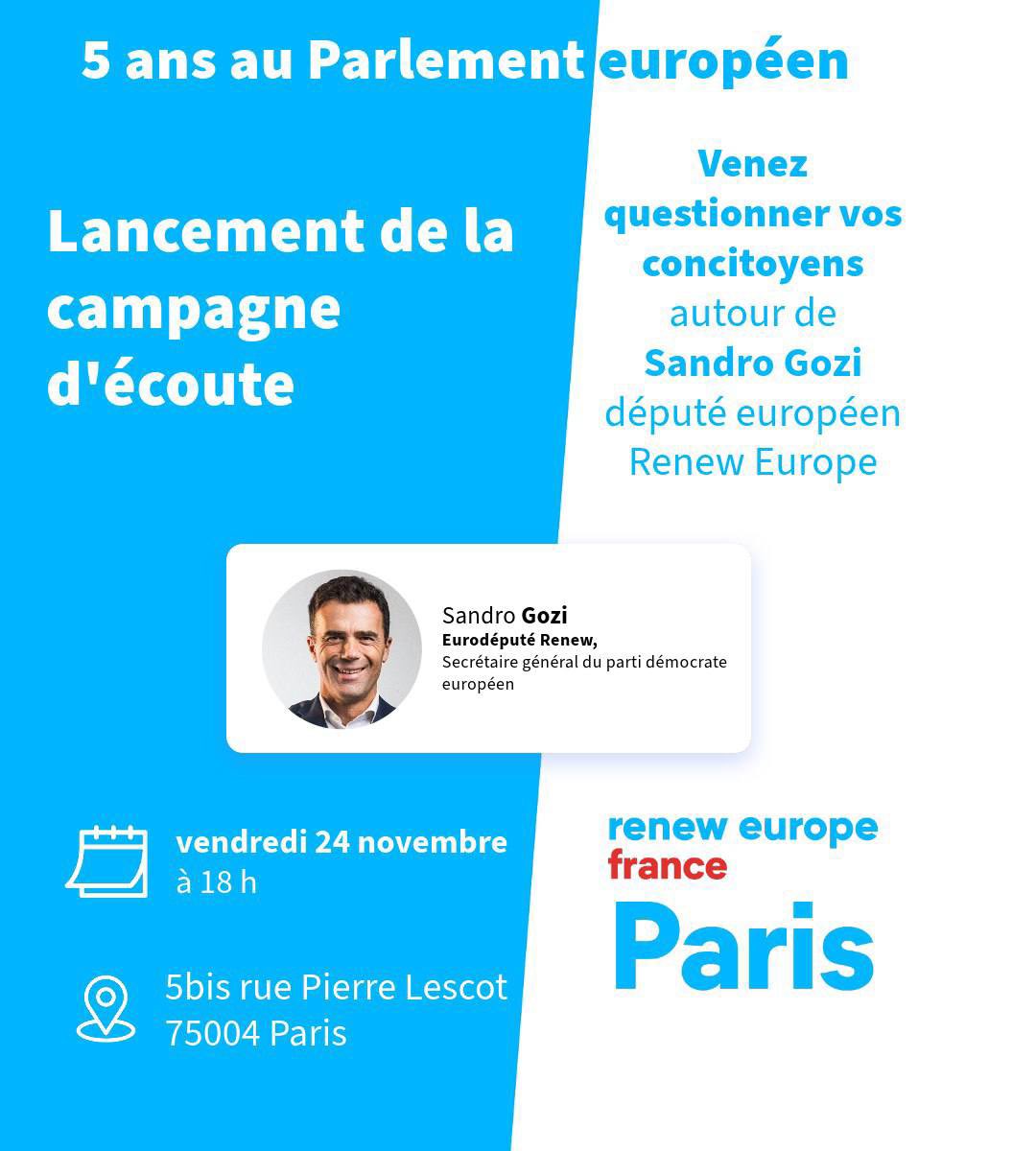 Rejoignez-vous demain à 18h pour le lancement de la campagne d’écoute en présence de l’euro député <a href="/sandrogozi/">Sandro Gozi</a> <a href="/RenewEuropeFRA/">Renew Europe France</a> 
Inscription sur fr.qomon.com
