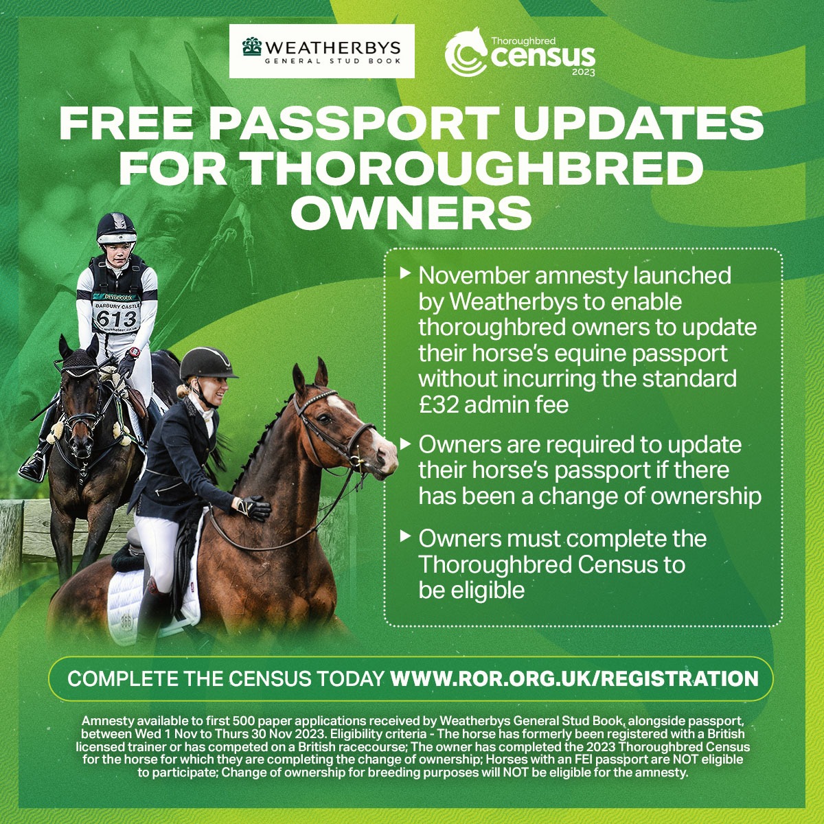 🚨 One more week to take advantage! To make the most of the November amnesty for free passport updates, your paper application form must be received by Weatherbys by next Thursday (30 Nov) – saving the £32 admin fees
#ThoroughbredCensus2023 (1/3)