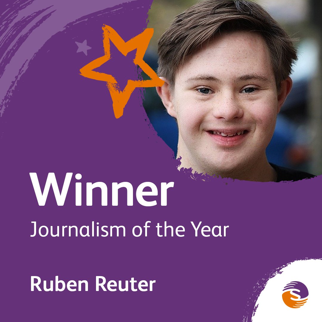 sensecharity's tweet photo. So delighted to announce Reuben Reuter has taken the trophy for Journalism of the Year at the #SenseAwards 📰
Reuben was nominated for his compassionate, thoughtful and insightful reporting on disability for @Channel4News, among many other achievements 💜 🧡 https://t.co/NvbRNT8hIA