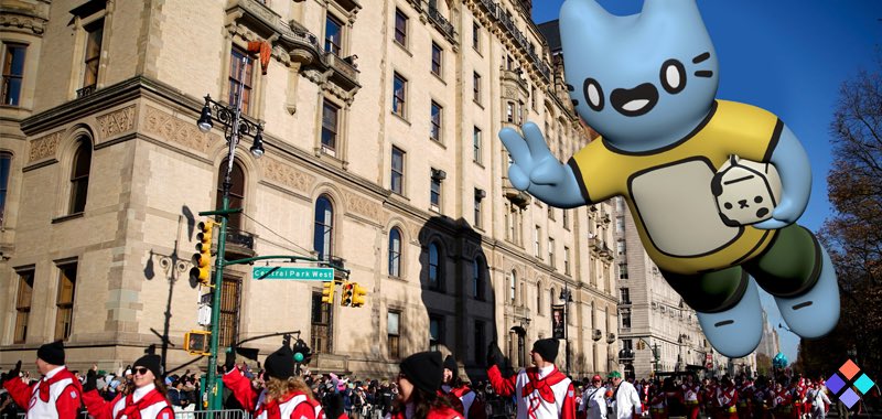 JoeyMoose's tweet photo. Mainstream Adoption. 

An NFT Project called Cool Cats will be representing this year at the Macy's Thanksgiving Day Parade. 🦃🐱

Today, the balloon will be flying all over the streets of New York City.

Wow. Just wow. 👏 https://t.co/XrMlGF9aOV