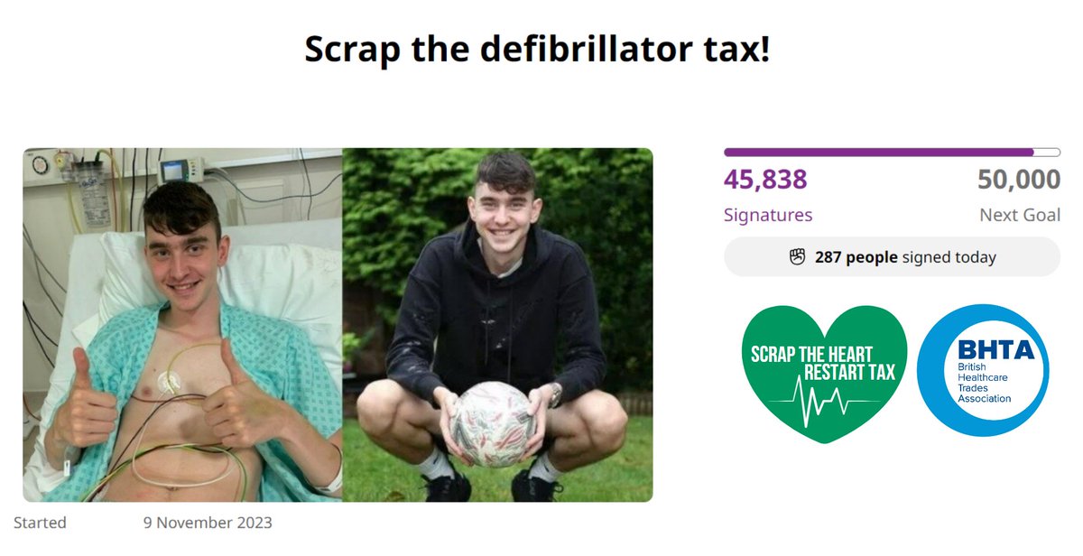 HeartRestartTax's tweet photo. 🥳45,000 people have now signed our petition calling to scrap the VAT on #Defibrillators. 

Please keep sharing to end this tax on saving lives #HeartRestartTax 💚  https://t.co/zX1ANip7s2 https://t.co/LLSxuXZip9