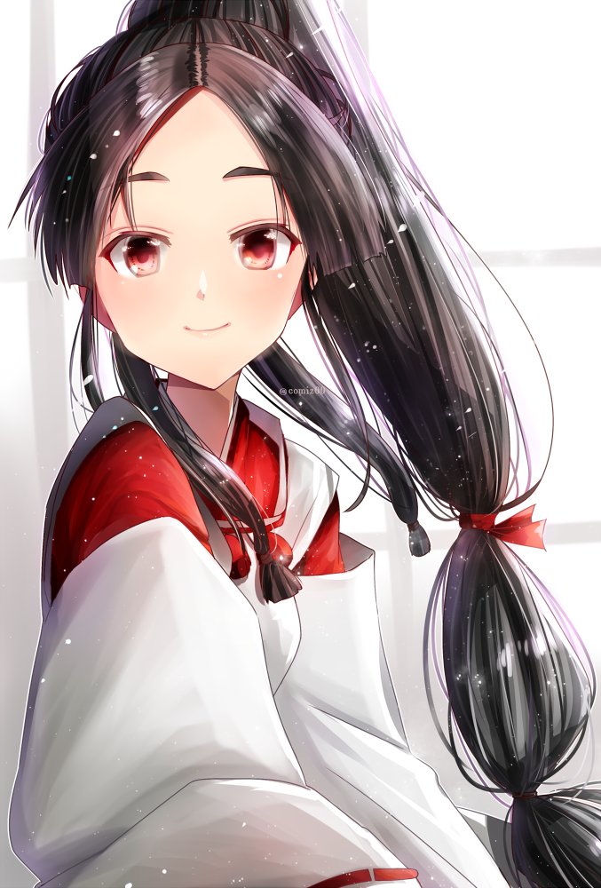1girl multi-tied hair solo long hair black hair high ponytail japanese clothes  illustration images