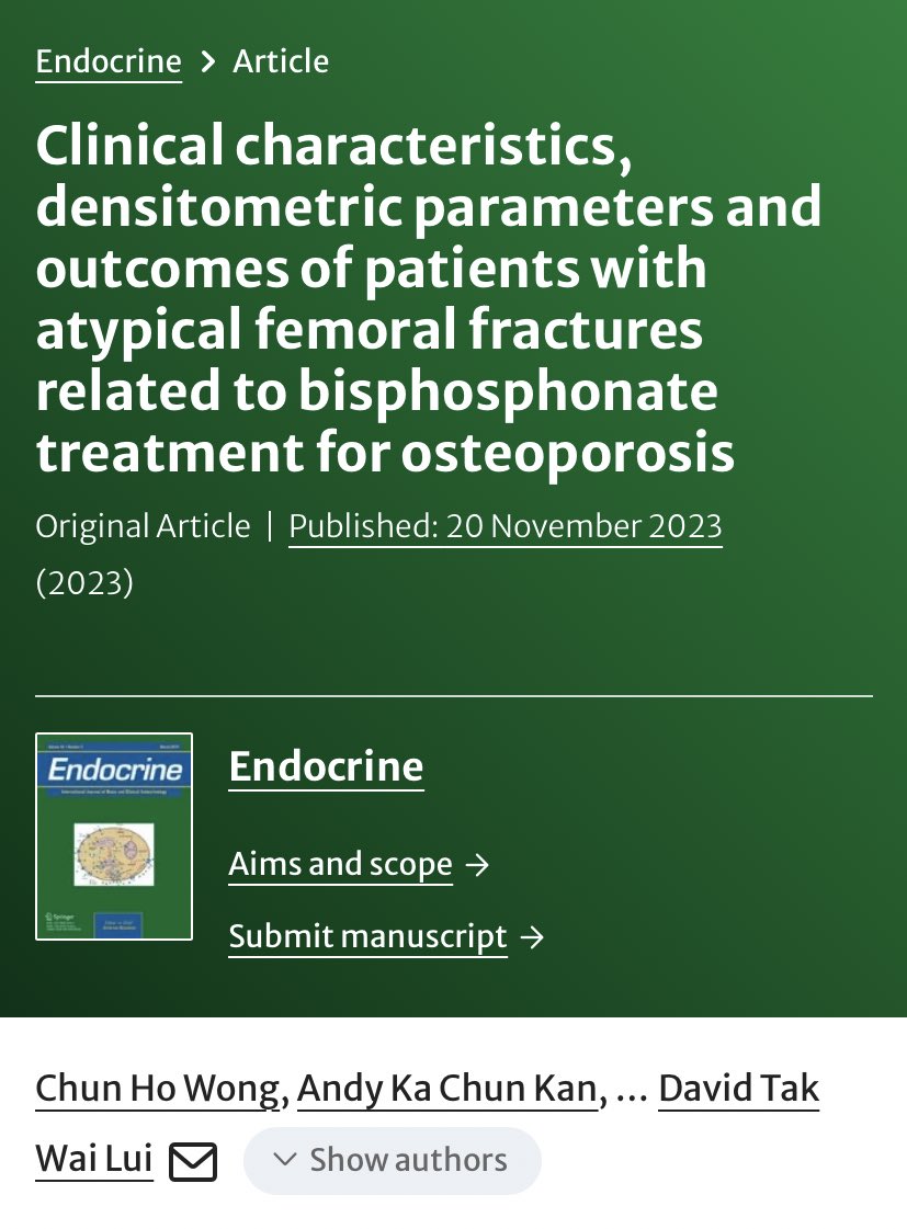 DavidLui_HKU's tweet photo. 🎉 Delighted to share the 13-year experience of bisphosphonate-related atypical femoral #fractures 💊🦴 in our #Osteoporosis Centre @hkumed @hkudeptmedicine

Great collaborations with friends from @HkuPharm &amp; @HKUOrtho ! 🤝

Find out more in 👉🏼 https://t.co/MNPuWnreRa https://t.co/56U0A5hjv5