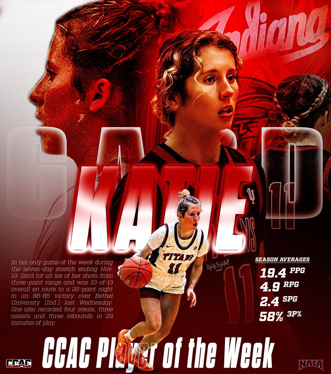 Big shoutout to Katie Gard, the talented IUSB Guard, for being selected as CCAC Player of the Week! 🎉 Her outstanding performance on the court truly deserves this recognition. 👏 Keep shining, Katie!

#IUSBWBB #PlayerOfTheWeek #BasketballStar