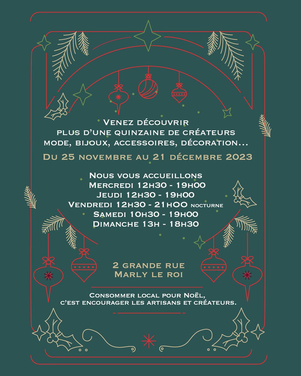 MarlyLeRoi_78's tweet photo. Du 25 nov. au 21 déc., un pop-up store s'installe au 2 Grande Rue à #MarlyleRoi.
16 créateurs yvelinois vous y proposent leurs créations : mode, bijoux, déco, etc.
Vous cherchez des idées cadeaux originales à l'approche des fêtes de fin d'année ? Allez-y dès ce week-end ! https://t.co/ihj4x30rRf