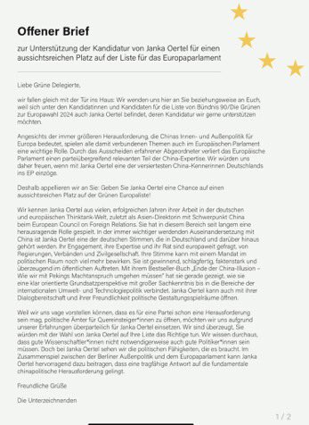 jana_puglierin's tweet photo. Mit 17 VertreterInnen aus Think Tanks, Wissenschaft und Zivilgesellschaft habe ich ein dezidiert nicht-parteipolitisches Unterstützungsschreiben für die Kandidatur von @oertel_janka unterschrieben. Ihre China-Expertise wäre ein großer Gewinn für das Europäische Parlament. https://t.co/sj91Z9M4Zh