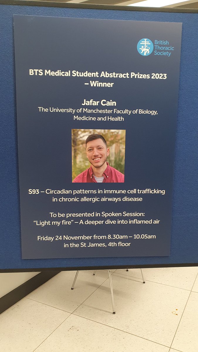 Jafar Cain (@jafarcain) on Twitter photo Thrilled to receive the BTS medical student abstract prize for my project looking at circadian patterns in immune cell trafficking! #phd #circadian #phdlife #MedTwitter <a href="/BTSrespiratory/">British Thoracic Society (BTS)</a> thanks to <a href="/h_durrington/">Durrington Lab</a> <a href="/gibbs_lab_UoM/">Gibbs Lab UoM</a> for their support over the past 2 years 🙏 Thrilled to receive the BTS medical student abstract prize for my project looking at circadian patterns in immune cell trafficking! #phd #circadian #phdlife #MedTwitter <a href="/BTSrespiratory/">British Thoracic Society (BTS)</a> thanks to <a href="/h_durrington/">Durrington Lab</a> <a href="/gibbs_lab_UoM/">Gibbs Lab UoM</a> for their support over the past 2 years 🙏
