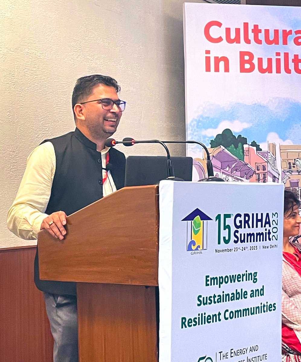 GRIHACouncil's tweet photo. @Dronah2 @india_greentree @GodrejInterio4U @INTACHIndia @Bajpai_Anurag Mr. Anurag Bajpai, Director, @india_greentree emphasises on exploring a community's cultural identity through local building codes, community engagement, aesthetic choices, and sustainable use of natural resources.
#GRIHA4ALL #HEALTHEARTH #GRIHASUMMIT https://t.co/PTtCRVY7ej