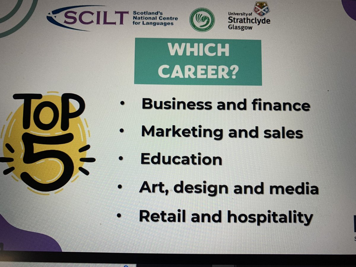 LanguagesLargs's tweet image. Another thank you to @scottishcilt for a fabulous session today on the topic of Languages and Your Career. Around 70 of our ML pupils really enjoyed this and learned a lot. Lots of enthusiasm for studying abroad now! #scilt #dyw #languagesandyourcareer