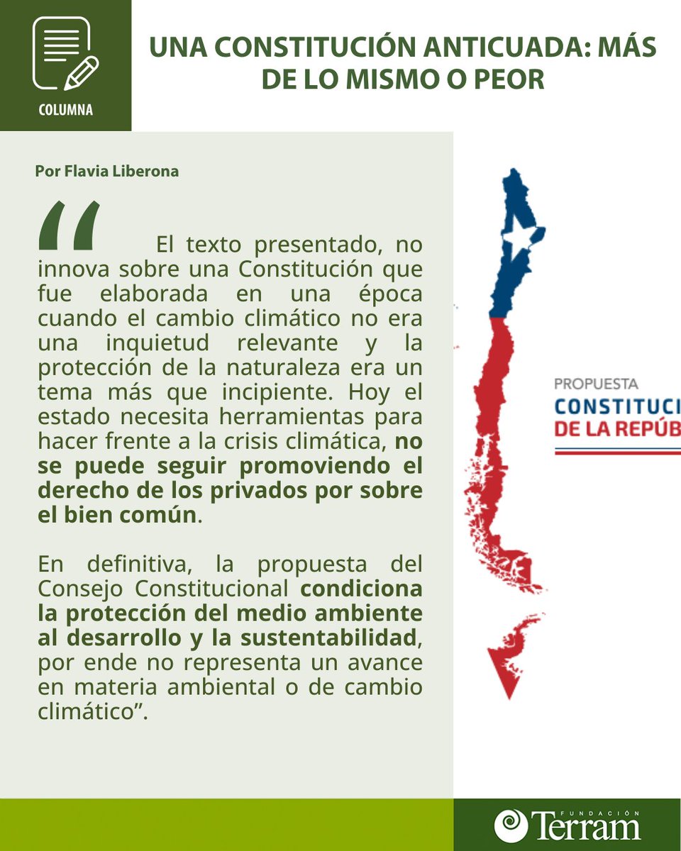 📢[OPINIÓN] Una Constitución Anticuada: más de los mismo o PEOR

Columna de <a href="/FlaviaLiberona/">Flavia Liberona</a>, directora ejecutiva de Fundación Terram, sobre el la protección al medio ambiente en la #propuestaconstitucional

📰 Publicada en La Nueva Mirada