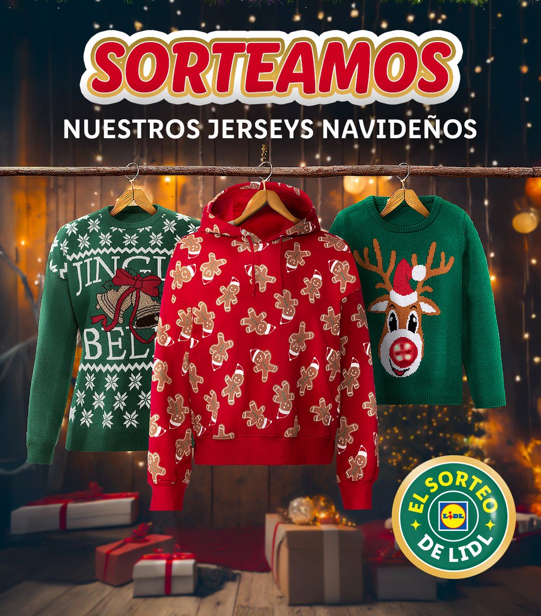 ¡Vamos a ponerle color al #BlackFriday sorteando dos packs de nuestros jerséis navideños 🤩🎄

Para participar:

✅ Sigue a <a href="/lidlespana/">Lidl España</a>
❤ Da like a esta publicación
🔁 Haz repost a la publicación del sorteo.
💬 Comenta cuando estrenarías tu jersey y usa #FridayMenosBlackConLidl