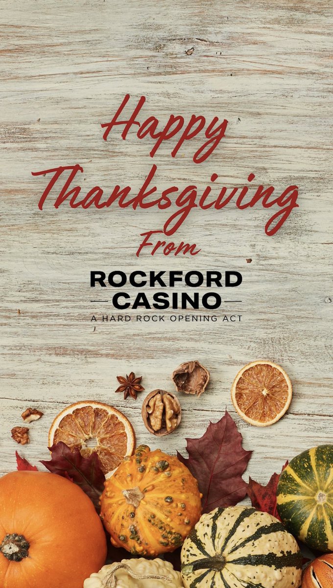 HRRockford's tweet photo. Wishing everyone a safe and happy Thanksgiving 🦃 We’re thankful to be part of the Rockford community.
What are you thankful for?
#Thanksgiving #RockfordCasino #TakeTimeToBeKind #LoveAllServeAll https://t.co/ljJYXfse7e