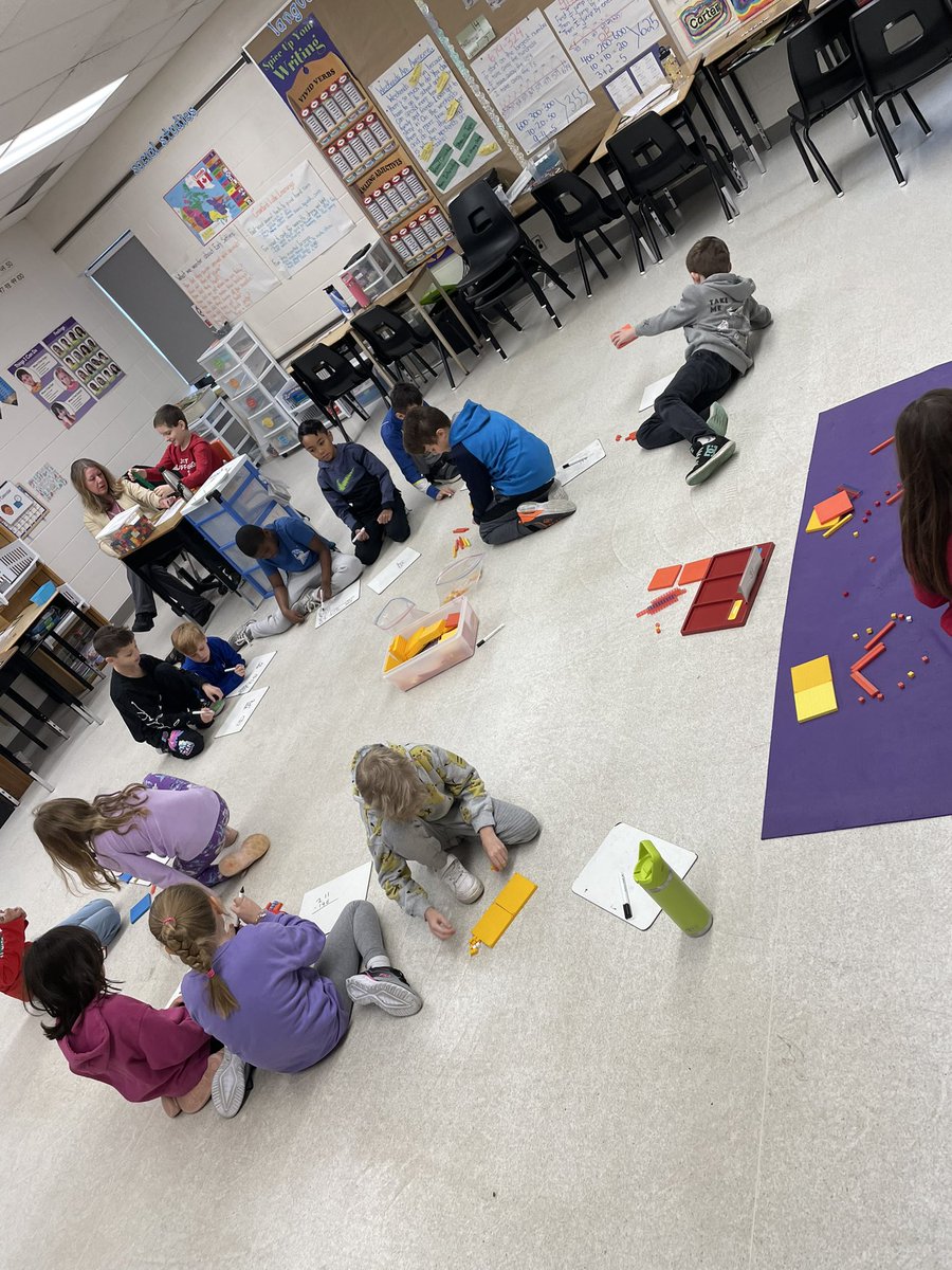 Working so hard on their 3 digit subtraction with regrouping. This is math in our room. It’s messy, it’s spread out and it’s excellent conversations! @StJoesActon