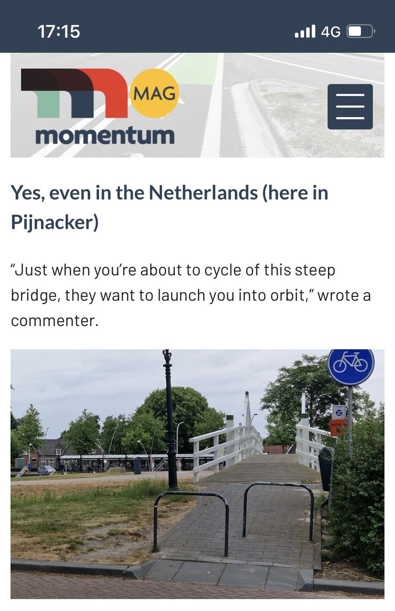 Dit bruggetje in Pijnacker heeft het ver geschopt. Het komt namelijk voor in een lijstje van slechtste fietspaden op de hele planeet.
Dat het nog veel erger kan, wordt trouwens wel bewezen door de andere foto’s in het artikel.

Toch best trots! 🥹 

momentummag.com/worst-bike-lan…