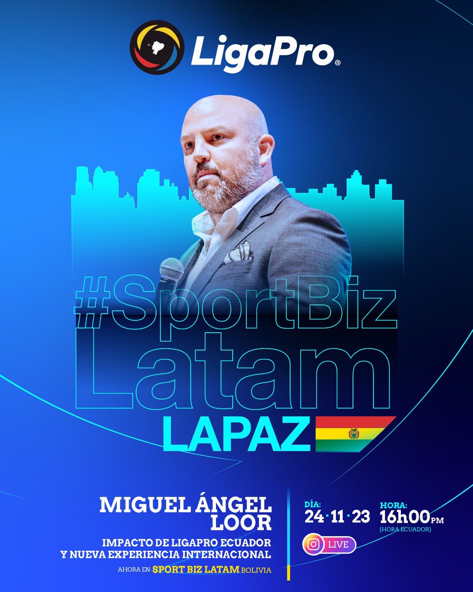 📍Nuestro presidente @miguelloor está en el line up para el segundo día del Sport Biz Latam @GMorningSports en La Paz, Bolivia 🇧🇴💪🏼

#LigaProInstitucional #SportBizLatam 🇪🇨💯