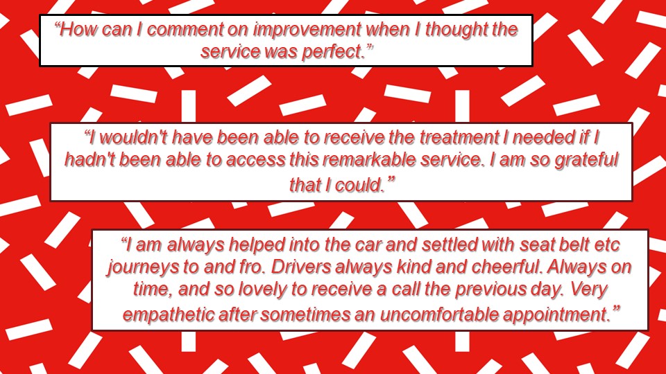 SomersetIL's tweet photo. It's been a while since we shared any of the lovely feedback we've had for our Oncology Transport service. If you would like to get involved here are the details https://t.co/hyAJdsDLLc https://t.co/FPxR4aYgYD