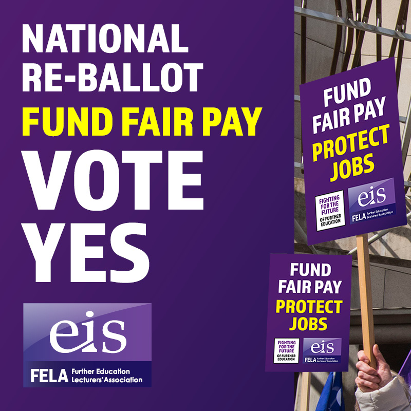 The National Re-Ballot on Pay for EIS-FELA members is now open!! 

Look out for your ballot paper arriving in the post and vote YES to Strikes and YES to Action Short of Strikes. 
#fightingforFE