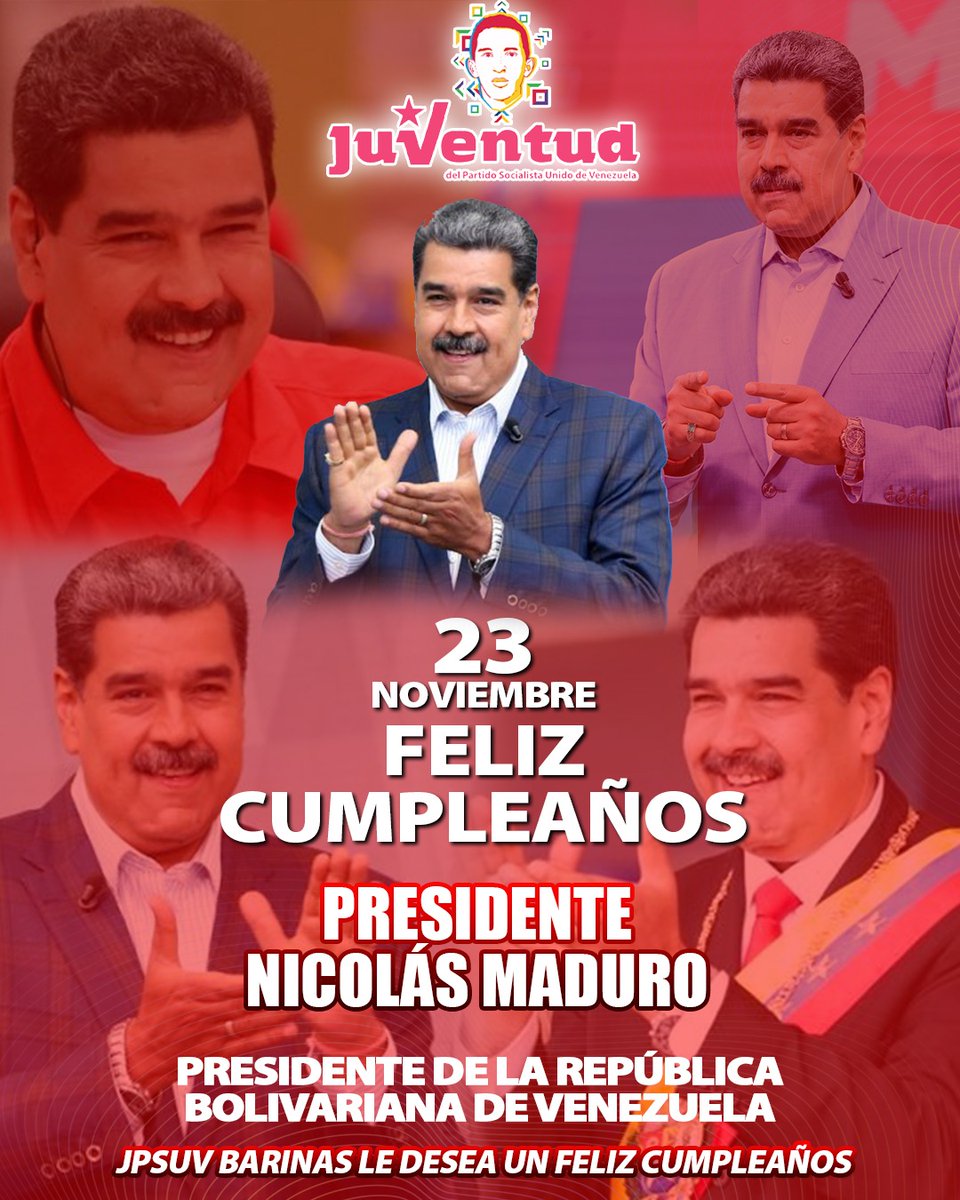 Desde la JPSUV BARINAS celebramos con alegría el Cumpleaños de nuestro presidente @NicolasMaduro quien ha sabido llevar el rumbo de la nación alzando la bandera de Bolivar Y Chávez y manteniendo la Paz en nuestro país Feliz Cumpleaños Presidente de la Juventud 🎂