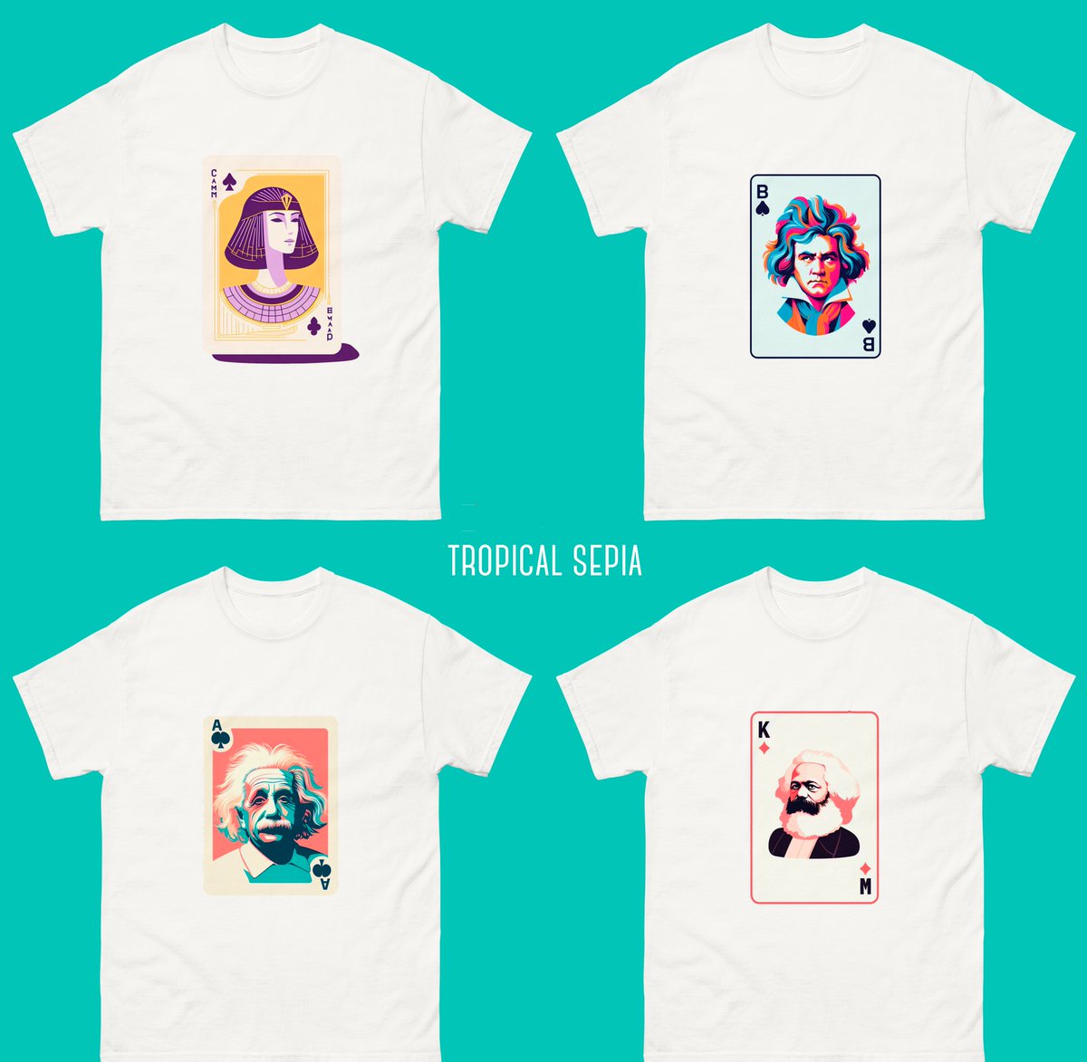 El colectivo <a href="/TropicalSepia/">Tropical Sepia</a> ha lanzado esta colección de camisetas inspiradas en las cartas de póker y en iconos que han marcado nuestra historia. De Cleopatra a Beethoven.

La tienes aquí: tropicalsepia.com