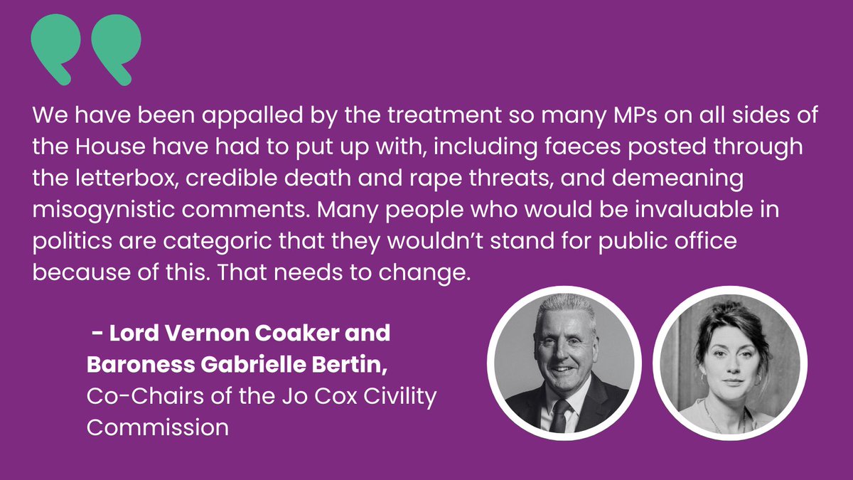 This Giving Tuesday, we have a special guest blog from <a href="/Vernon_Coaker/">Lord Vernon Coaker</a> and <a href="/BertinGabby/">Gabby Bertin</a> - Co-Chairs of the #JoCoxCommission - on the importance of tackling abuse and intimidation in politics.

Read the guest blog 👇
jocoxfoundation.org/2023/11/28/com…

Donate today 👇
donate.jocoxfoundation.org