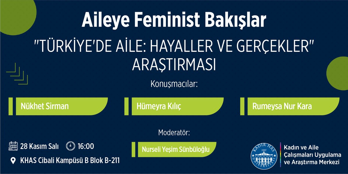 GenderKhas's tweet photo. Nükhet Sirman,  Rumeysa Nur Kara ve Hümeyra Dinçer ile Havle Kadın Derneği’nin “Türkiye’de Aile: Hayaller ve Gerçekler” başlıklı araştırması ekseninde feminist açıdan aileyi tartışmak üzere bir araya geliyoruz. Etkinliğimiz 28 Kasım Salı günü 16:00’da gerçekleşecek. https://t.co/3o5QpMKfhI
