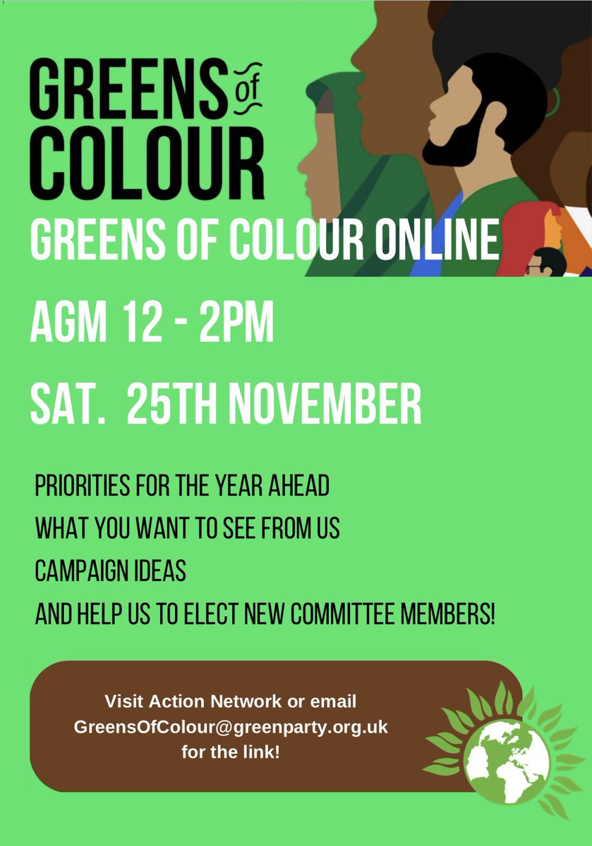 If you're black or brown, and a member of #gpew or if you support taking action to address the oppression we face inside and outside of the party. Join Greens of Colour and come along to our AGM on Saturday. actionnetwork.org/events/2023-gr…