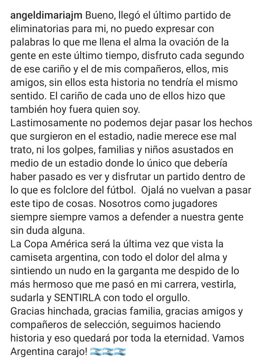 giraltpablo's tweet photo. Ángel Di María se despide de la Selección Argentina 🥹💙

¡Gracias por tanto, Fideo querido! https://t.co/YM3PavX53k