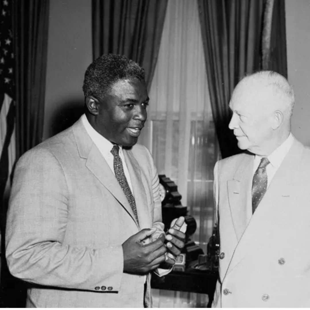 #OnThisDay November 23, 1953--Reported as one of the greatest thrills of Jackie Robinson’s life, President Dwight Eisenhower goes out of his way to shake Robinson’s hand during the 40th anniversary dinner for the Anti-Defamation League.