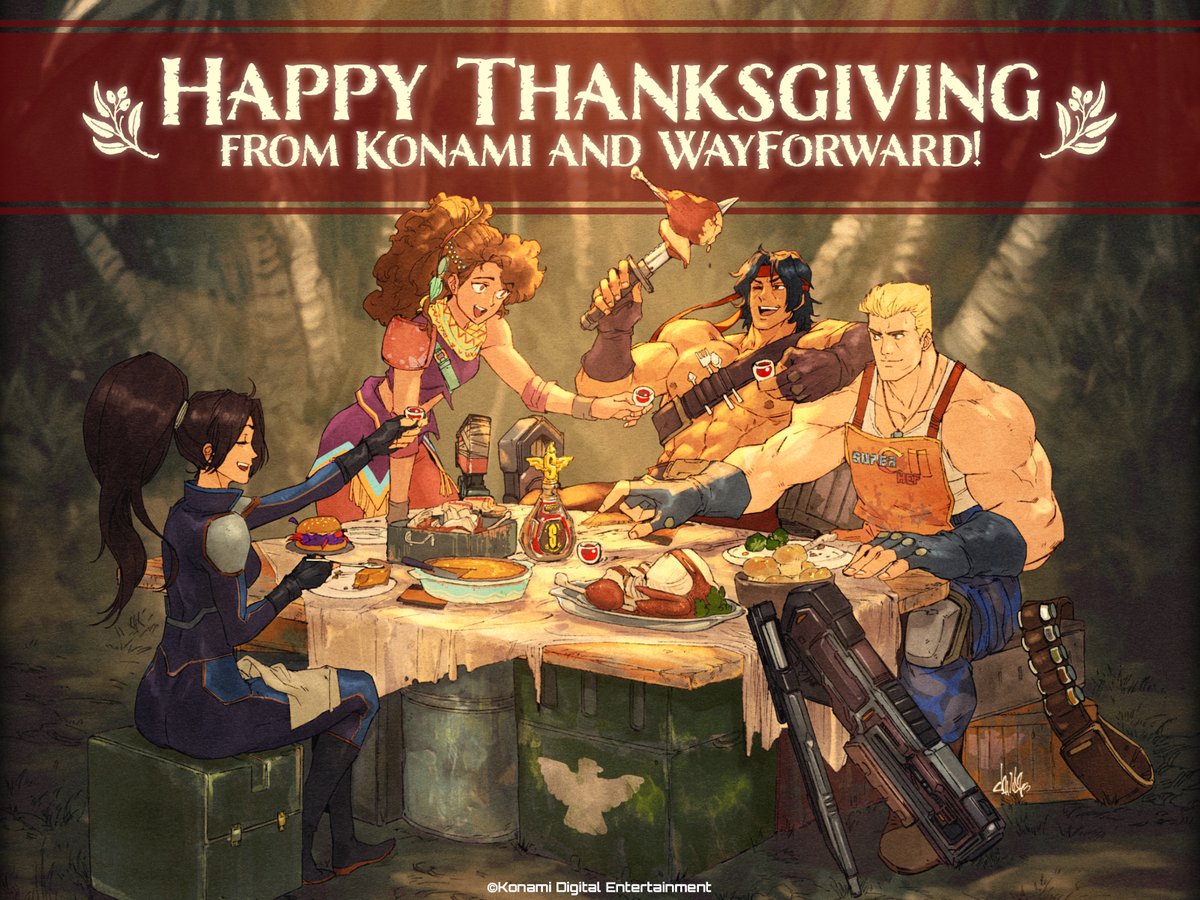 Let's digest aggressively! Happy Thanksgiving from your friends at @Konami, WayForward, and the entire #ContraOG team!