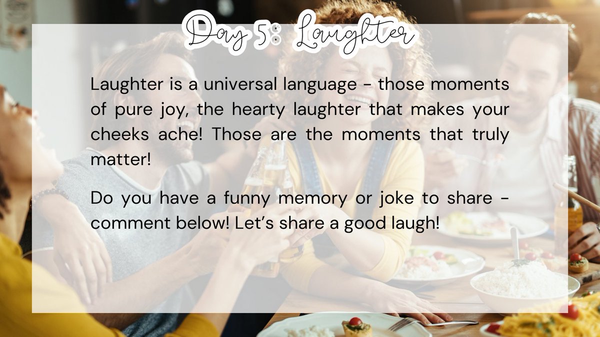 COOP_ThereItIs's tweet image. Day 5 - Celebrating the joy of laughter 😄✨ Share your hilarious memories and jokes below! Let's spread smiles and giggles together 🤣

#7DaysOfThanks #COOP_ThereItIs #PeopleOpsATT #LifeAtATT
