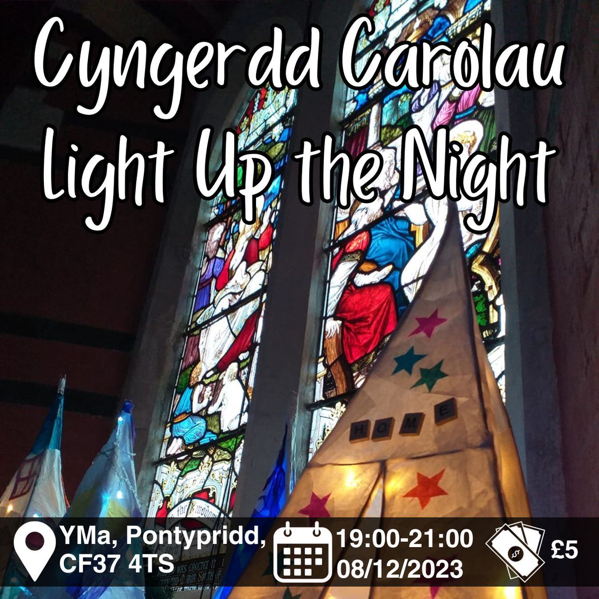 Cyngerdd Carolau Nadolig ir teulu ac arddangosfa lantern cymunedol. I archebu dy docyn ffoniwch 01443 490390 neu ewch i dderbynfa YMa a thalu heibio arian parod neu gerdyn!