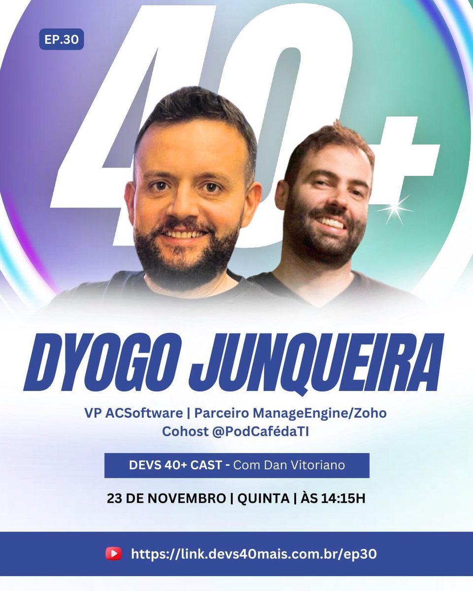 devs40mais's tweet photo. Daqui a pouco às 14:15h, o Dyogo Junqueira, VP da ACSoftware, é convidado do Dan Vitoriano no Devs 40+ PodCast. Não perca essa conversa sobre tecnologia, marketing e vendas: https://t.co/RH1xyVbamQ
#zohocreator #podcast #devs40mais #acsoftware #dyogojunqueira #tecnologia https://t.co/1KSgVHzv0l