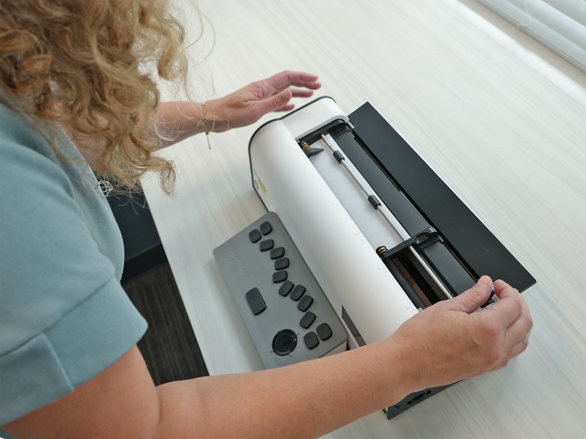 set_bc's tweet photo. Our #TSVI - Kim - has been creating a resource on a #Mountbatten Brailler from Harpo.
#Braille #Brailler #AssistiveTechnology #VisionTechnology #BuildingCapacity #TeacherOfStudentsWithVisualImpairments https://t.co/d7QJ3NjOeS