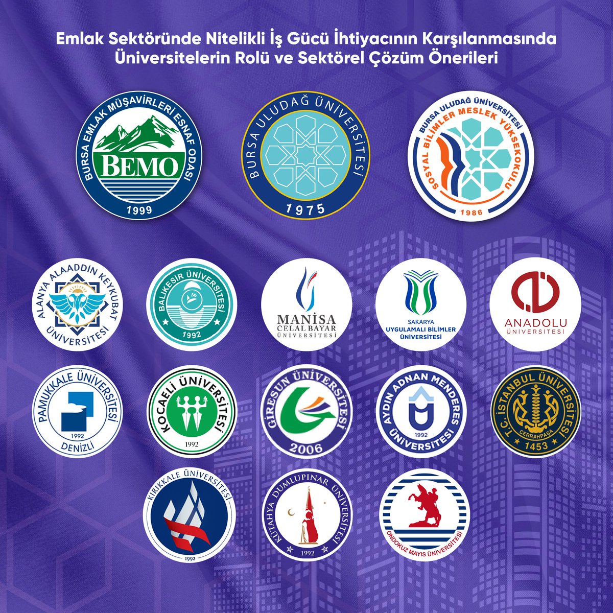 Emlak Yönetimi Programı öğrencilerinin sektörde hak ettiği konuma sahip olabilmeleri, sektörün güncel sorunları / çözümleri ve meslek YASAsının altyapısını oluşturabilmek adına Bursa Uludağ Üniversitesi Emlak Yönetimi Programı ve Bursa Emlak Müşavirler Esnaf Odası öncülüğünde 14