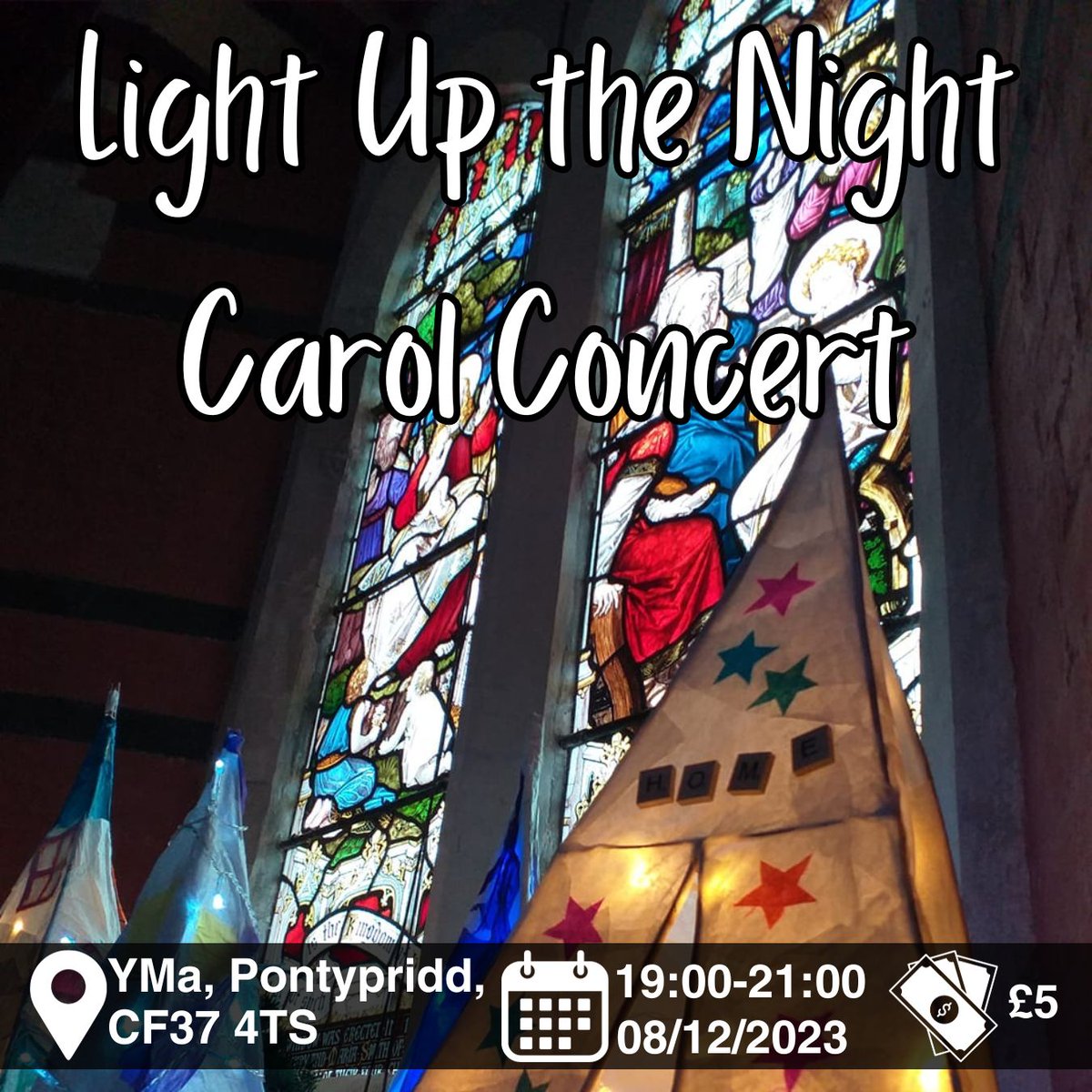 A family friendly Christmas Carol Concert and community lantern procession.

To book your ticket phone 01443 490390 or go to reception at YMa and pay by cash or card!
