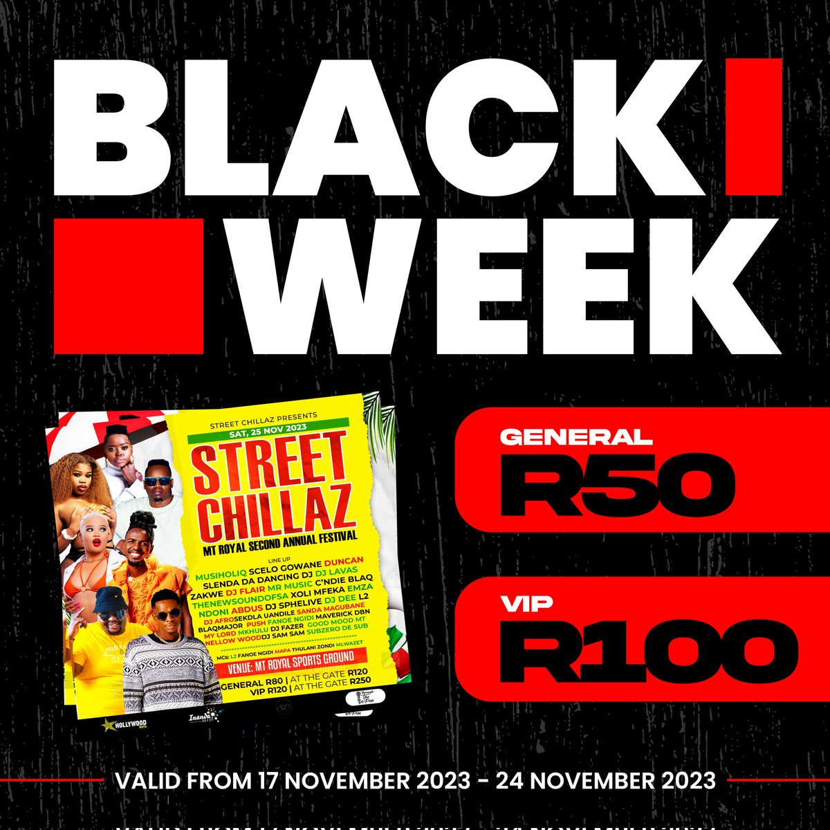 Black Week Special iyaphela kusasa and you don't wanna miss out!!!!

Contact 0670240097
Kwavele Kwashuba!!!!

<a href="/XolisileM_/">XOLI MFEKA🍑😈</a>
<a href="/ZakweSA/">Cebisa</a> <a href="/ThandoBeryl/">Noluthando Lushaba</a>

#StreetChillazMtRoyalFestival
#25november2023 
#blackfridaysales 
#BlackFridaySale2023 
#RIPTriiiple #SenzoMeyiwaTrial