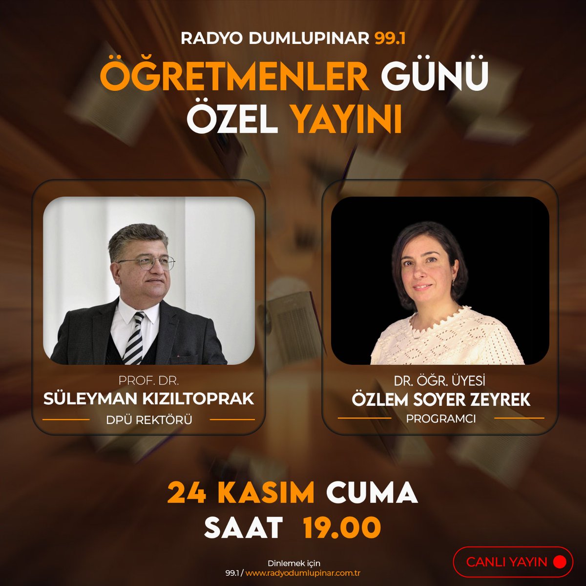 Kütahya Dumlupınar Üniversitesi (@universitemdpu) on Twitter photo Rektörümüz Prof. Dr. Süleyman Kızıltoprak, yarın saat 19.00'da <a href="/RadyoDumlupinar/">Radyo Dumlupınar</a>'ın Öğretmenler Günü Özel Yayını'na konuk olacak.
#üniversitemdpü Rektörümüz Prof. Dr. Süleyman Kızıltoprak, yarın saat 19.00'da <a href="/RadyoDumlupinar/">Radyo Dumlupınar</a>'ın Öğretmenler Günü Özel Yayını'na konuk olacak.
#üniversitemdpü