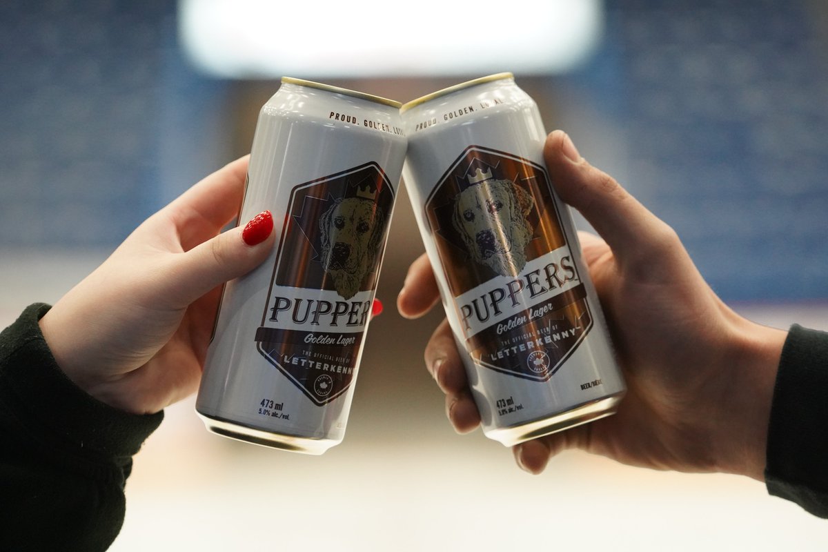 The official beer of Letterkenny and Shoresy, @OfficialPuppers will be available at the Den tomorrow night for Shoresy Night! If you don't have one, get one! 🎟️: greatersudbury.ca/tickets #WeAreBlueberryBulldogs
