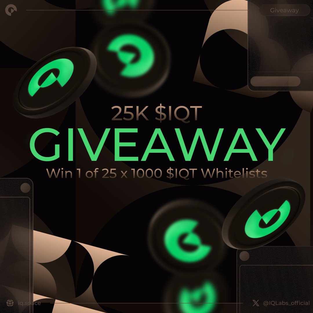 High IQ #giveaway detected 🧠⚡️

To celebrate the launch of $IQT, we’re giving away $25K $IQT tokens! 🤑

Prizes |🎁 25 x IQT Whitelists spots, valued at 1000 $IQT each

Enter on IQ Market by Dec 10👇
market.iq.space/iqt-launch-giv…

Full Details👇
blog.iq.space/iqt-launch-cam…