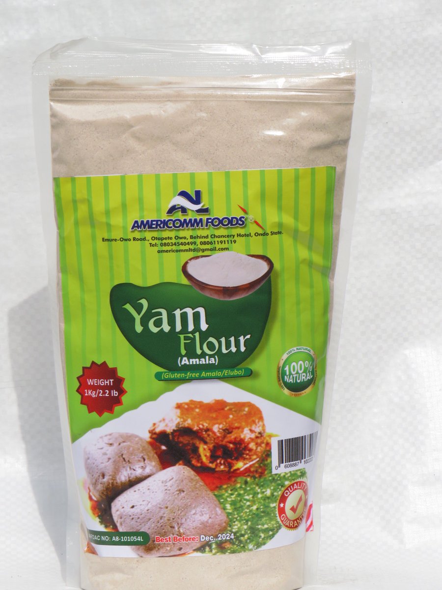 Americomm_Foods's tweet photo. @usmanomolara3 @Zanzee_zee @_DammyB_ @AjokeOnifaari Straight from our farm to your table. We have a variety of healthy food products, good quality &amp; well packaged 

Plantain Flour 1KG- N2,500
Tapioca 1KG- N1,800
Lafun(Cassava Flour) 2KG- N2,000
Yam Flour 1KG- N1,800

Available in 1KG, 2KG, and bulk quantities https://t.co/90OfBOban0