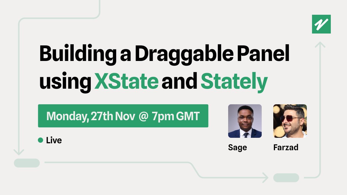 Sage โก๏ธ (@thesegunadebayo) on Twitter photo 2023-11-23 17:17:42 I'm starting a new livestream series with Farzad @farzad_yz that focuses on how to build complex UI components using @statelyai Studio. The first episode is happening Monday (27th Nov) next week. Look forward to designing a draggable and resizable panel with some cool features. I'm starting a new livestream series with Farzad @farzad_yz that focuses on how to build complex UI components using @statelyai Studio. The first episode is happening Monday (27th Nov) next week. Look forward to designing a draggable and resizable panel with some cool features.