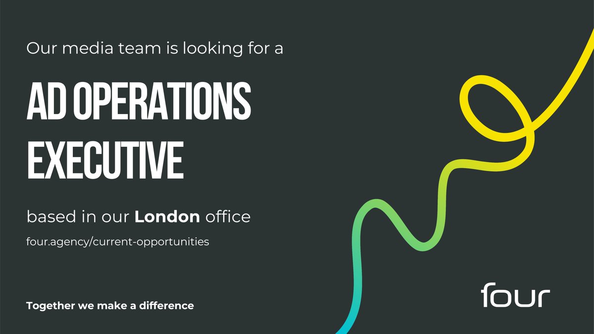 Four is looking for an ad operations executive to join our media team, based in our London offices. More info here t.ly/JuB3D #TogetherWeMakeADifference #WeAreEpic