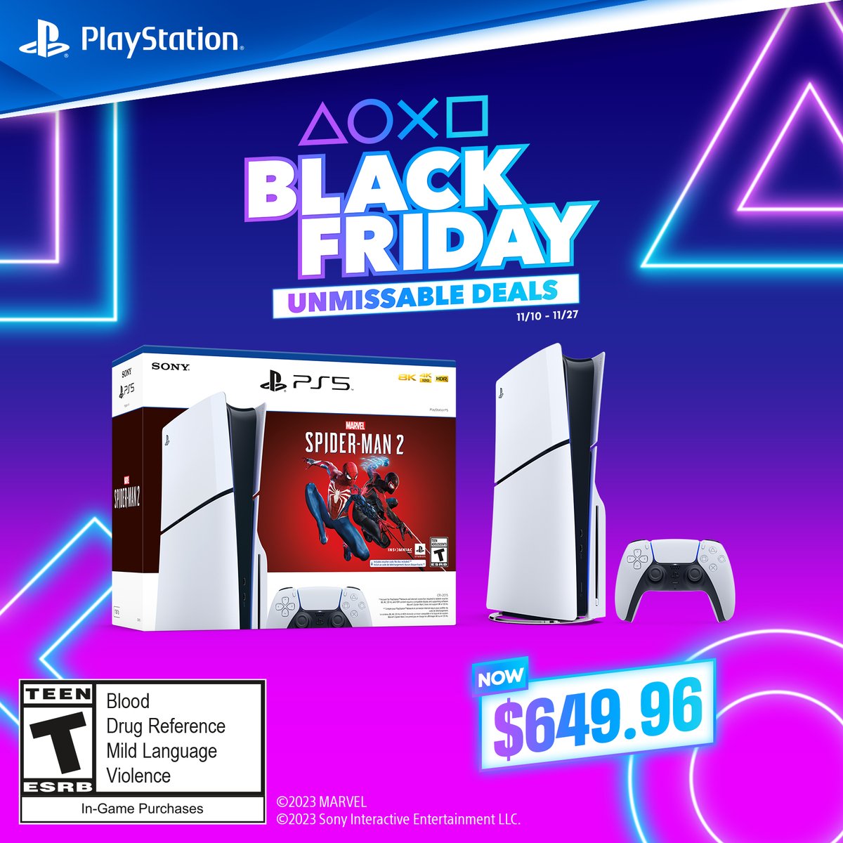 Swing by Walmart Canada to take advantage of Black Friday deals! 🕸️ Like the PS5 Slim Marvel's Spider-Man 2 bundle with $89.96 in bonus value and includes: 🤍 PS5 Slim Console 🎮 DualSense Wireless Controller 🎟️ Marvel's Spider-Man 2 Voucher ➡️ ms.spr.ly/6016iyPNo