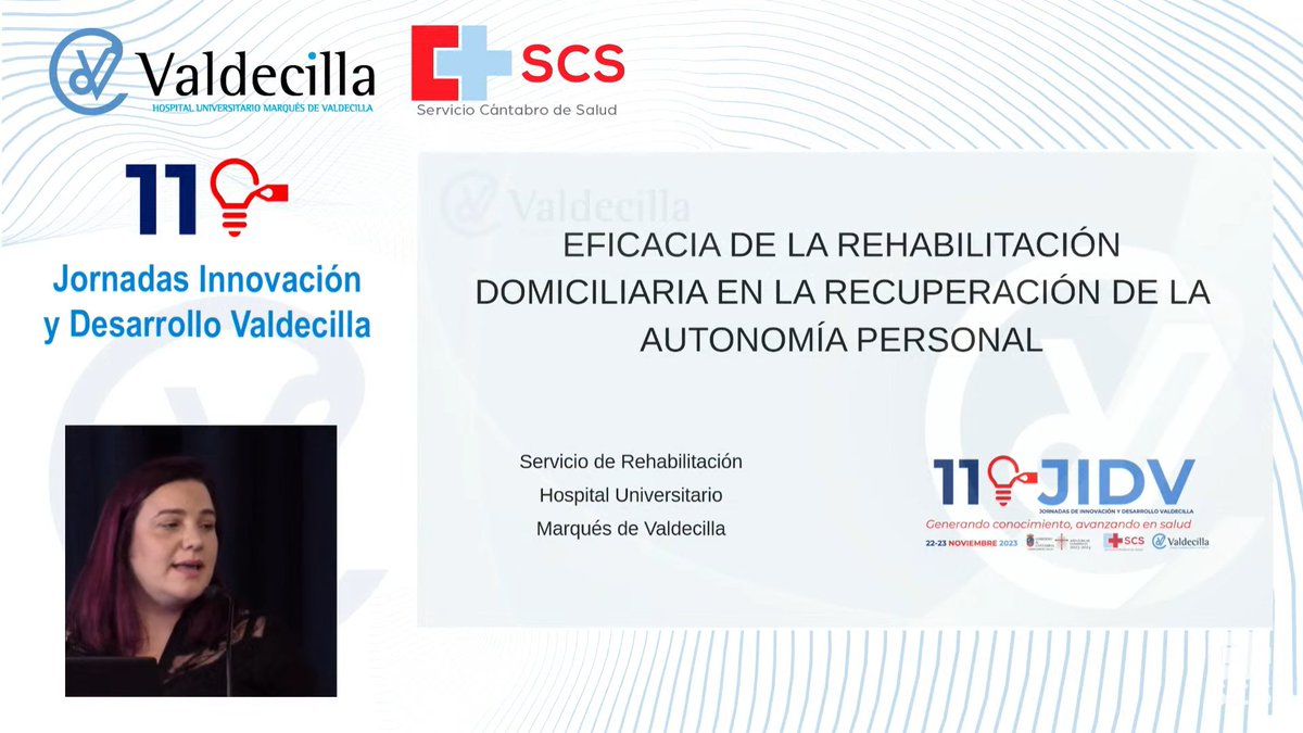Eficacia de la rehabilitación domiciliaria en la recuperación de la autonomía personal. María José Martínez Fernández, Alberto Gómez Bárcena, Sara Blanco Álvarez de <a href="/RehaValdecilla/">Rehabilitación HOSPITAL VALDECILLA</a> 
#11JIDValdecilla
En directo youtu.be/YMn0T_yXYiU