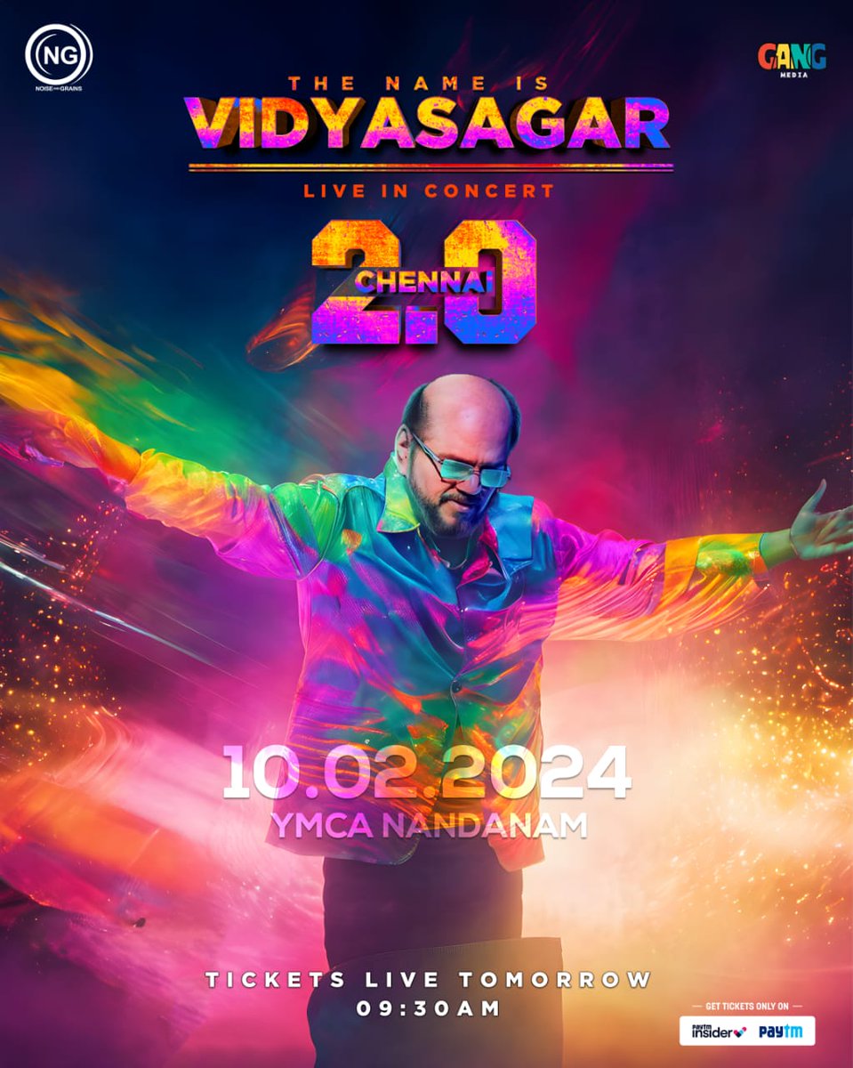 Here’s the answer to the most asked question! 💫

“The Name Is Vidyasagar 2.0” 🎻 

10/02/2024 at YMCA Nandanam 

The tickets will be live tomorrow at 9:30 AM on @Paytm and @paytminsider 

@VIDYASAGARMUSIC #GangMedia
@karya2000 @itisveer @onlynikil

#NoiseandGrains