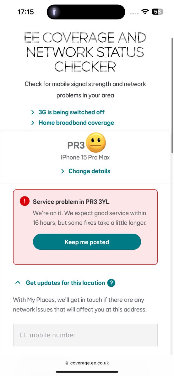 Phone service down again in PR3 area <a href="/EE/">EE</a> it’s becoming a monthly issue this!!!