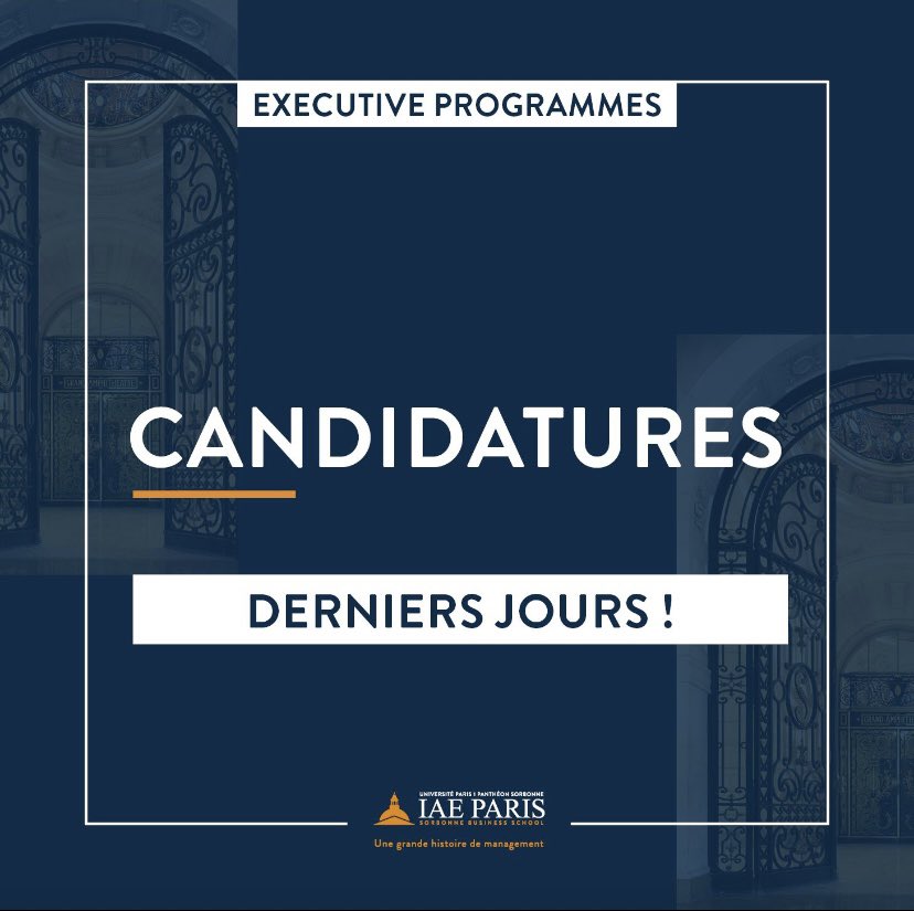 J-7️⃣ pour candidater à nos Executive Programmes et rejoindre l'IAE Paris-Sorbonne en 2024. C'est à vous 👇 iae-paris.com/fr/candidature…