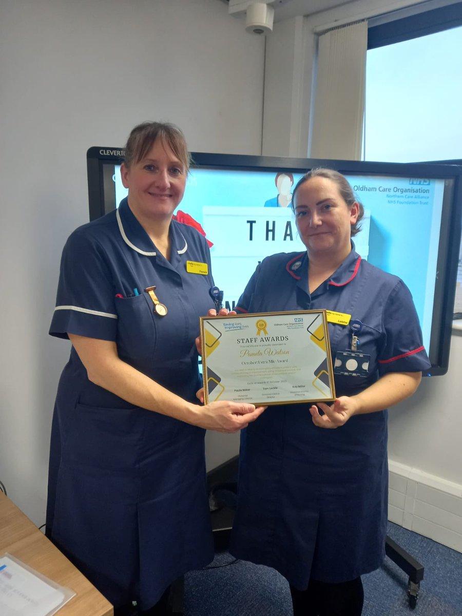 It is an honour to present Pam Watson - Sister - West Cluster District Nurses, with her well deserved October Staff Award for “going the extra mile”. Pam demonstrates the true meaning of patient/family advocate. Congratulations Pam & thank you for all that you do ⭐️ @kaymiller72